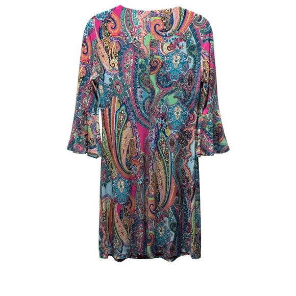 Tommy Hilfiger Multi-Color Paisley Print Bell Sleeve Dress Size 4 - Picture 2 of 7